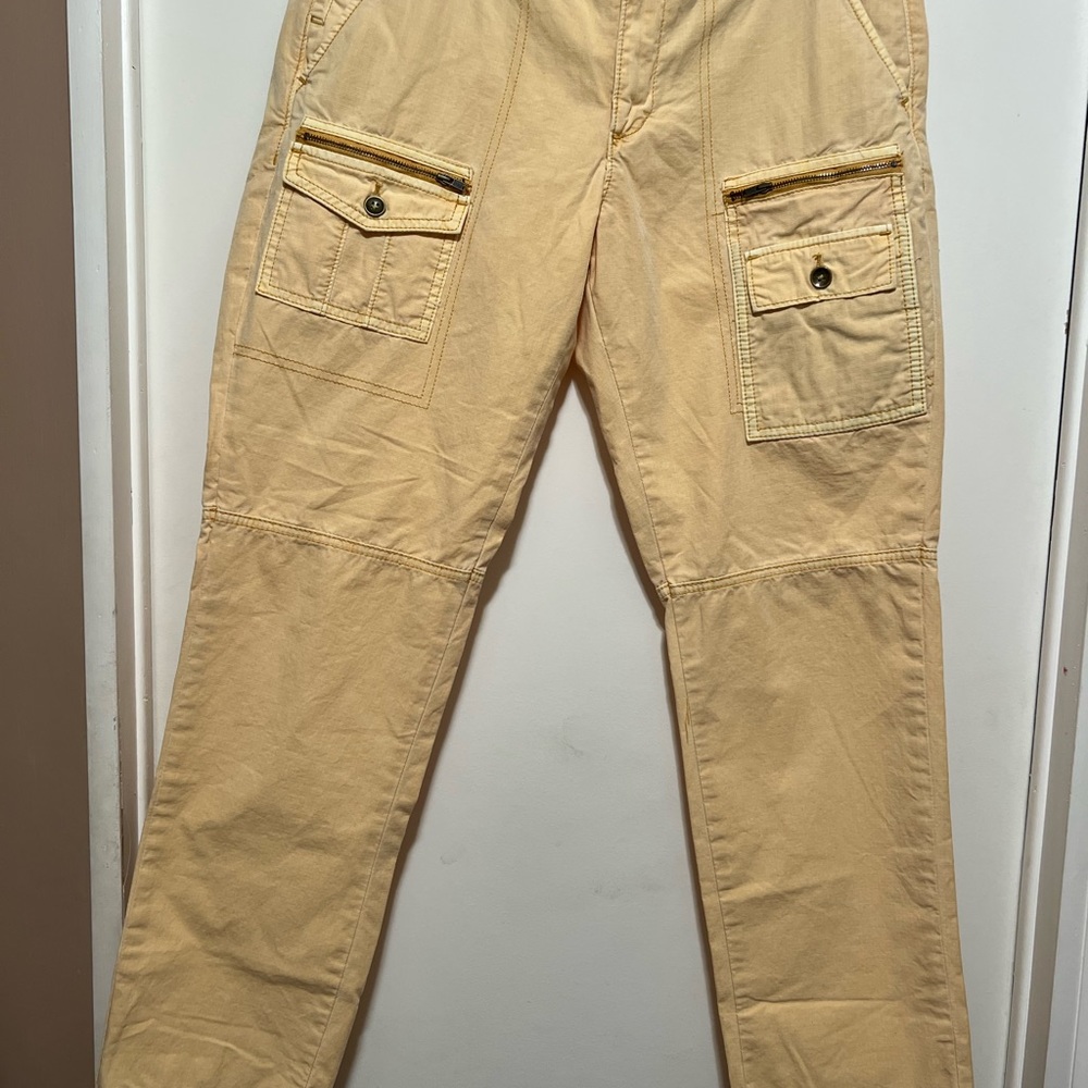 Hei Hei Anthropologie Yellow Cargo Pants Womens Size 30 Zipper Pockets.